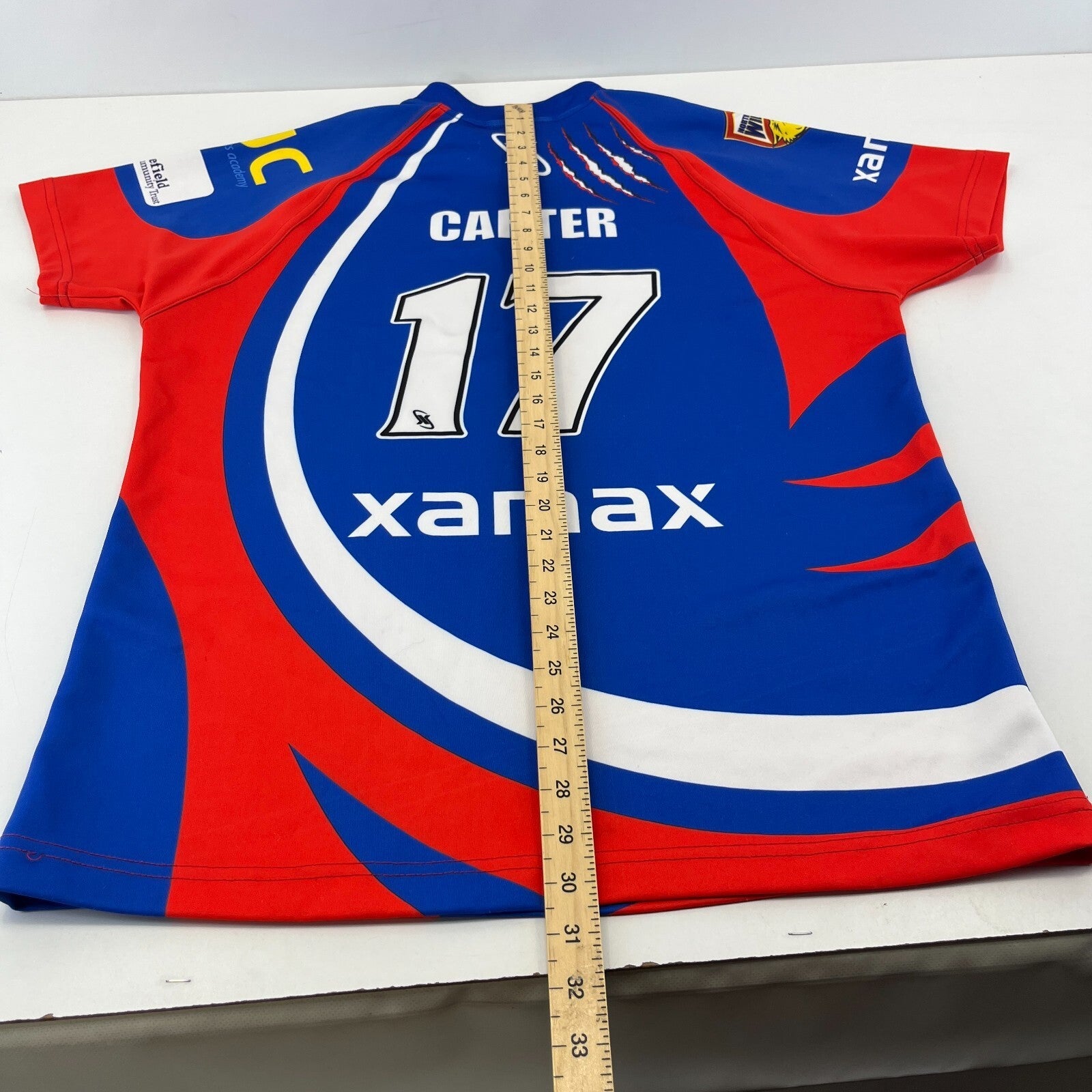 North Yorkshire Wildcats Rugby Shirt Jersey Xamax Blue/Red/White size Large