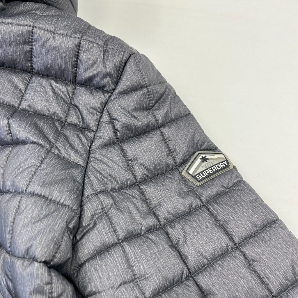 SuperDry Original Fuji Jacket UK size Large Grey Quilted Coat with Hood in Grey