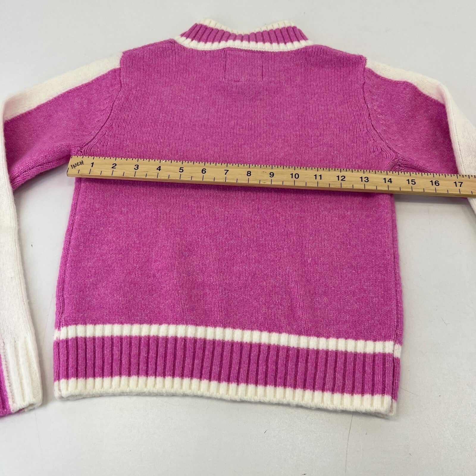 Zara Girl's Knit Jumper Crew Neck Pullover Sweater Pink & White size 11-12yrs