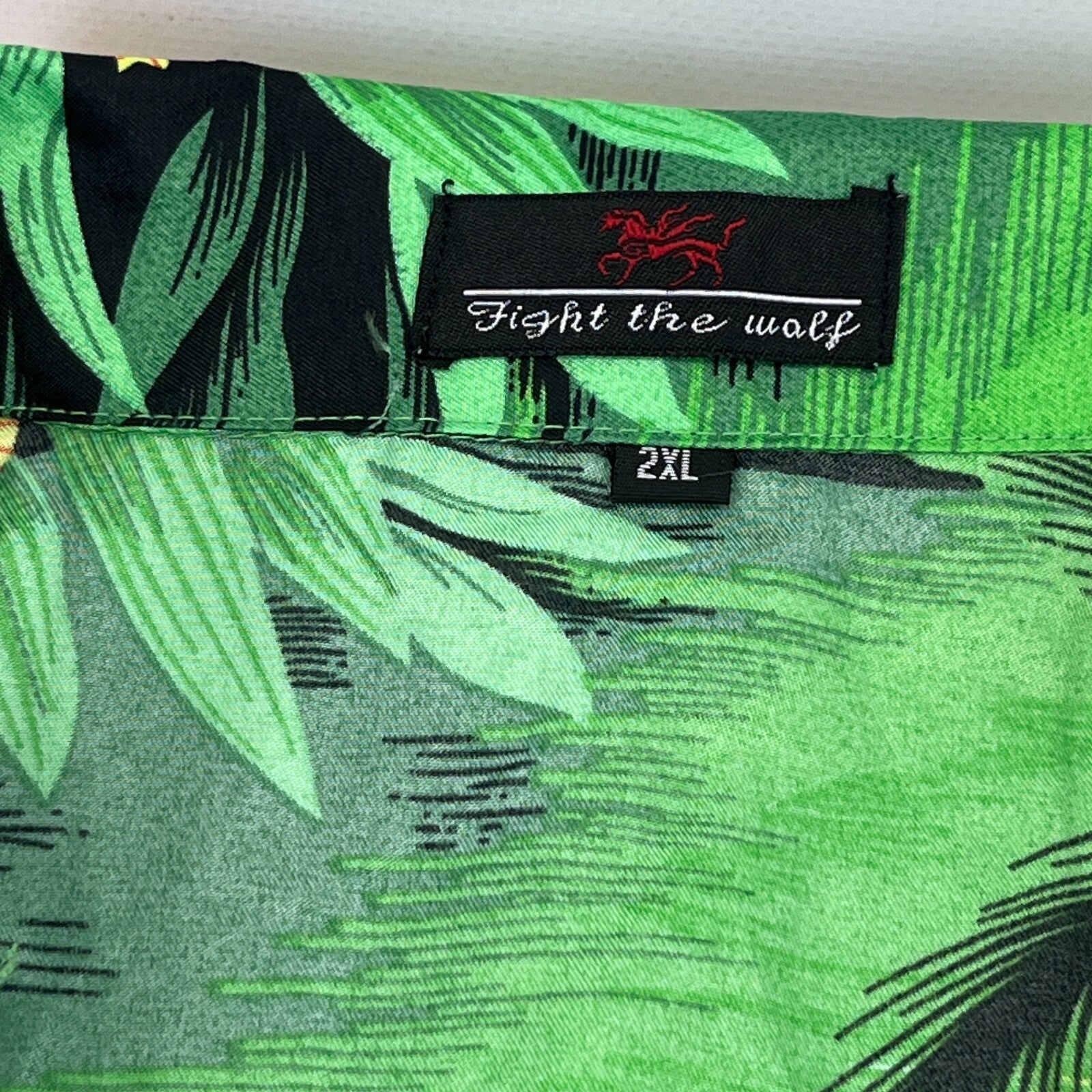 Fight the Wolf Mens Green Hawaiian Shirt Design Short Sleeve Holiday size 2XL