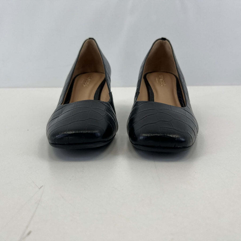 Hobbs Women's Leather Court Shoes UK 4 EU 37 Black Faux Croc Pattern