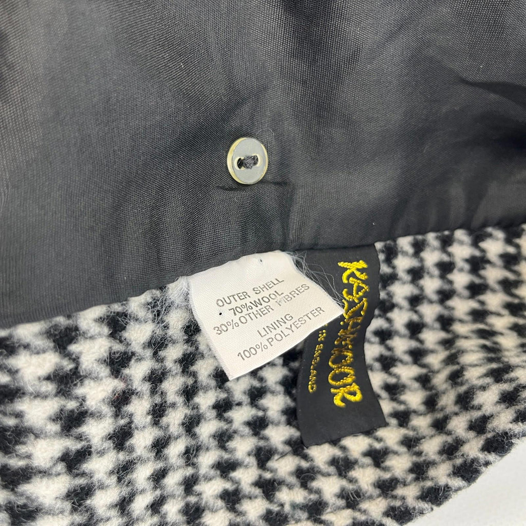 Vtg Kashmoor of London Wool Blend Long Overcoat UK 16 Black/White Houndstooth