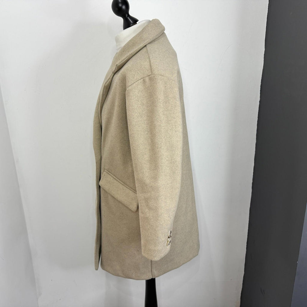 Pull & Bear Women's Light Beige Camel Overcoat size Large Smart Casual Coat
