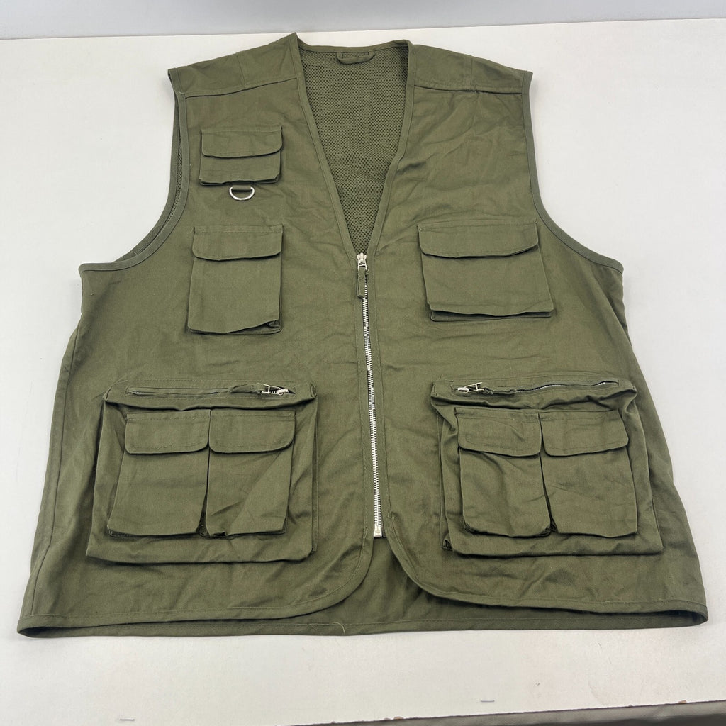Khaki Green Men's Fishing Vest Gilet Hunting Shooting Multi Pocket size XL
