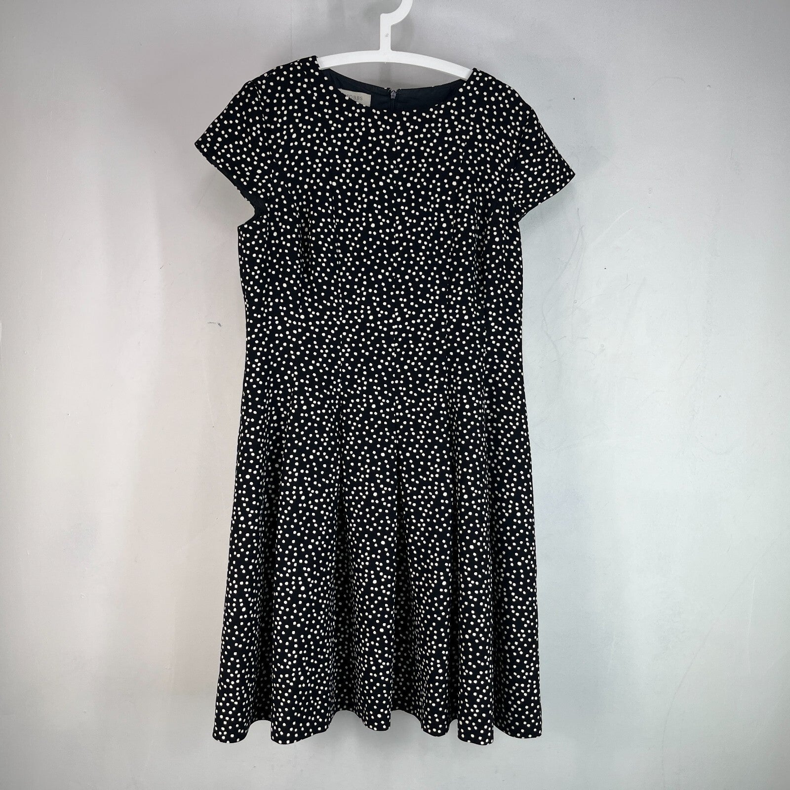 Hobbs Short Sleeve Midi Dress in Black Polka Dot UK size 16