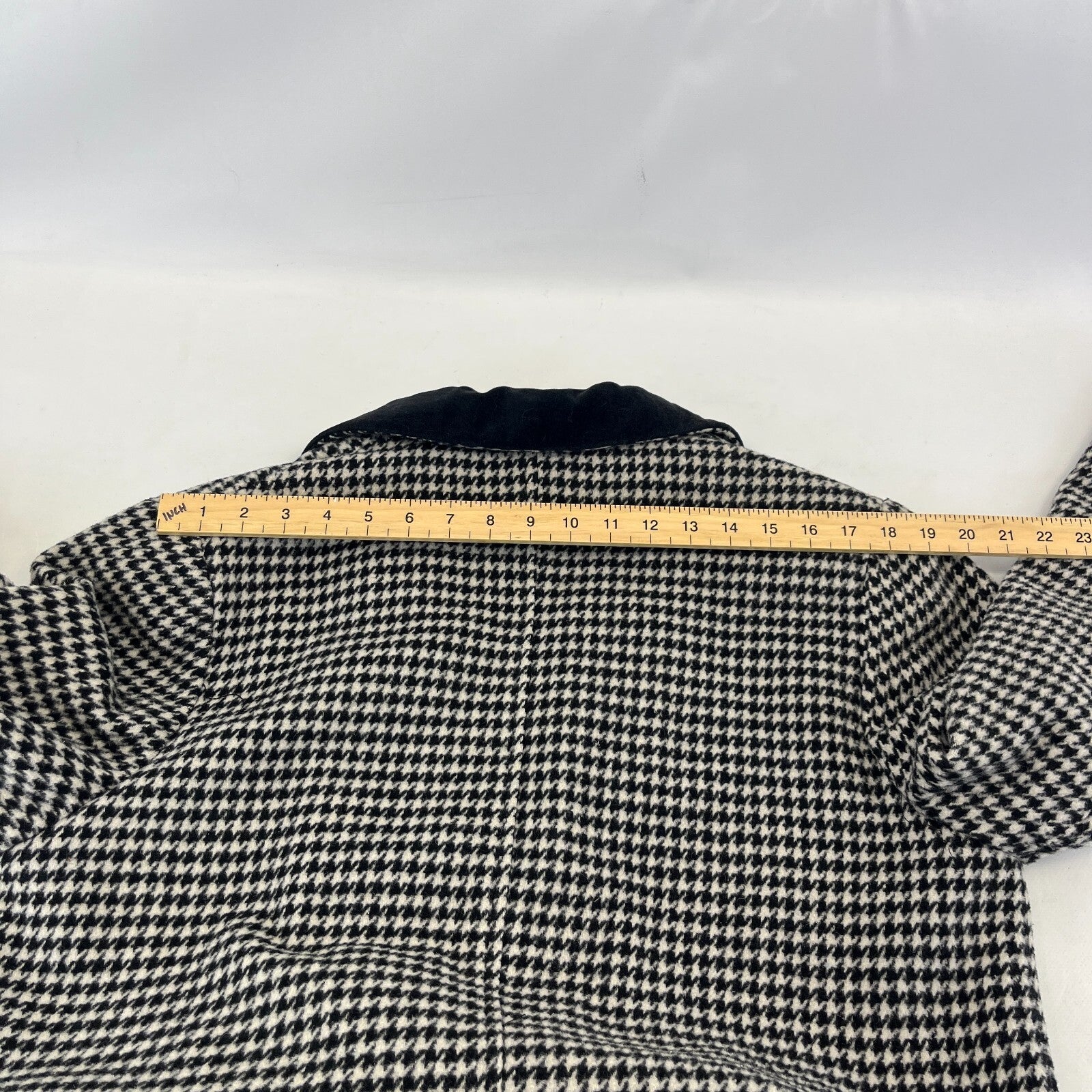 Vtg Kashmoor of London Wool Blend Long Overcoat UK 16 Black/White Houndstooth