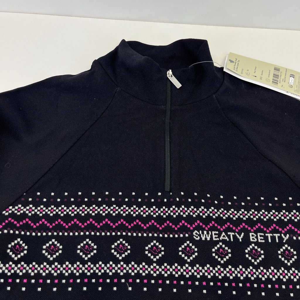 Sweaty Betty Fairisle Novelty Half Zip Base Layer Sweater Top in Black size Large - New