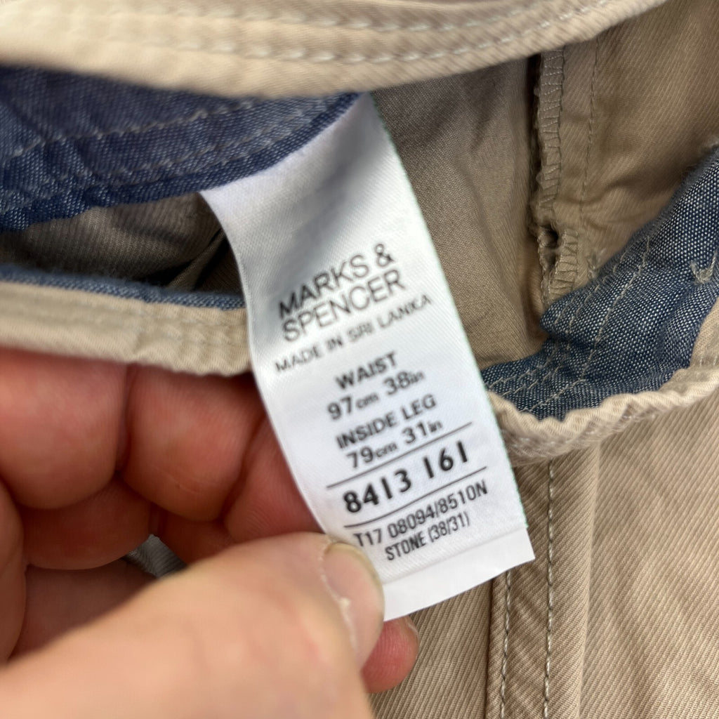 M&S North Coast Men's Beige Cargo Chino Jean Trousers W38" L31" Chinos