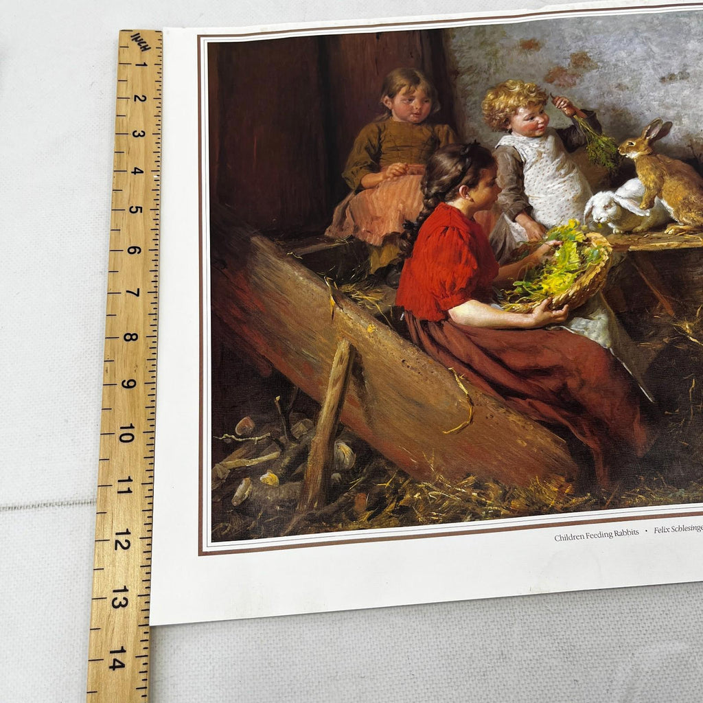 Children Feeding Rabbits - Felix Schlesinger Victorian Textured Print