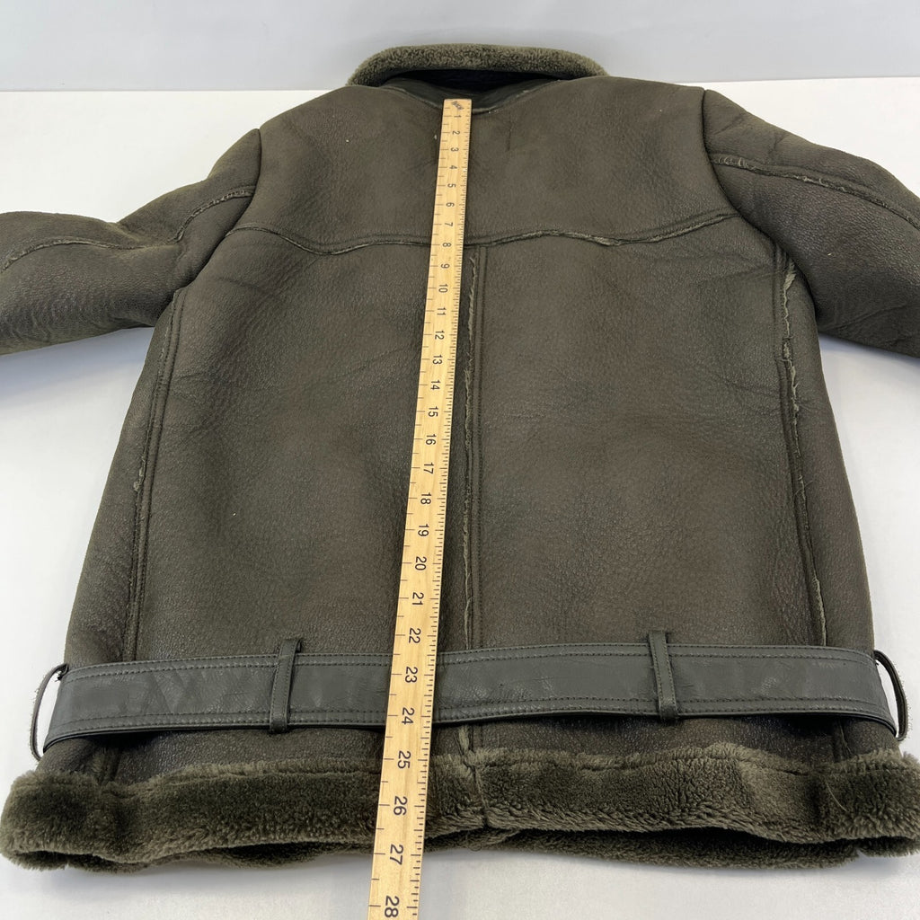 Zara Brown Faux Shearling Fur Lined Jacket Aviator Brown with Belt size Medium