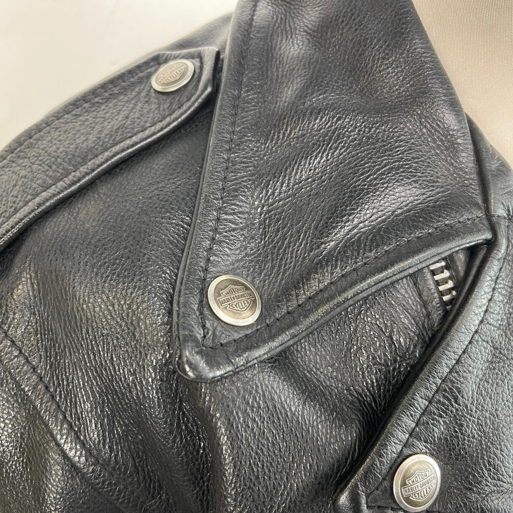Vintage Genuine Harley Davidson Black Leather Jacket Made in USA - US size L