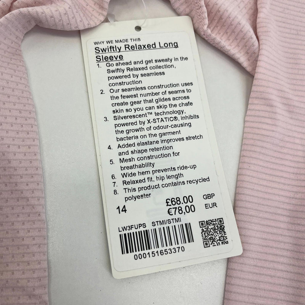 Lululemon Swiftly Relaxed Long-Sleeve Shirt in Pink size UK 18 US 14