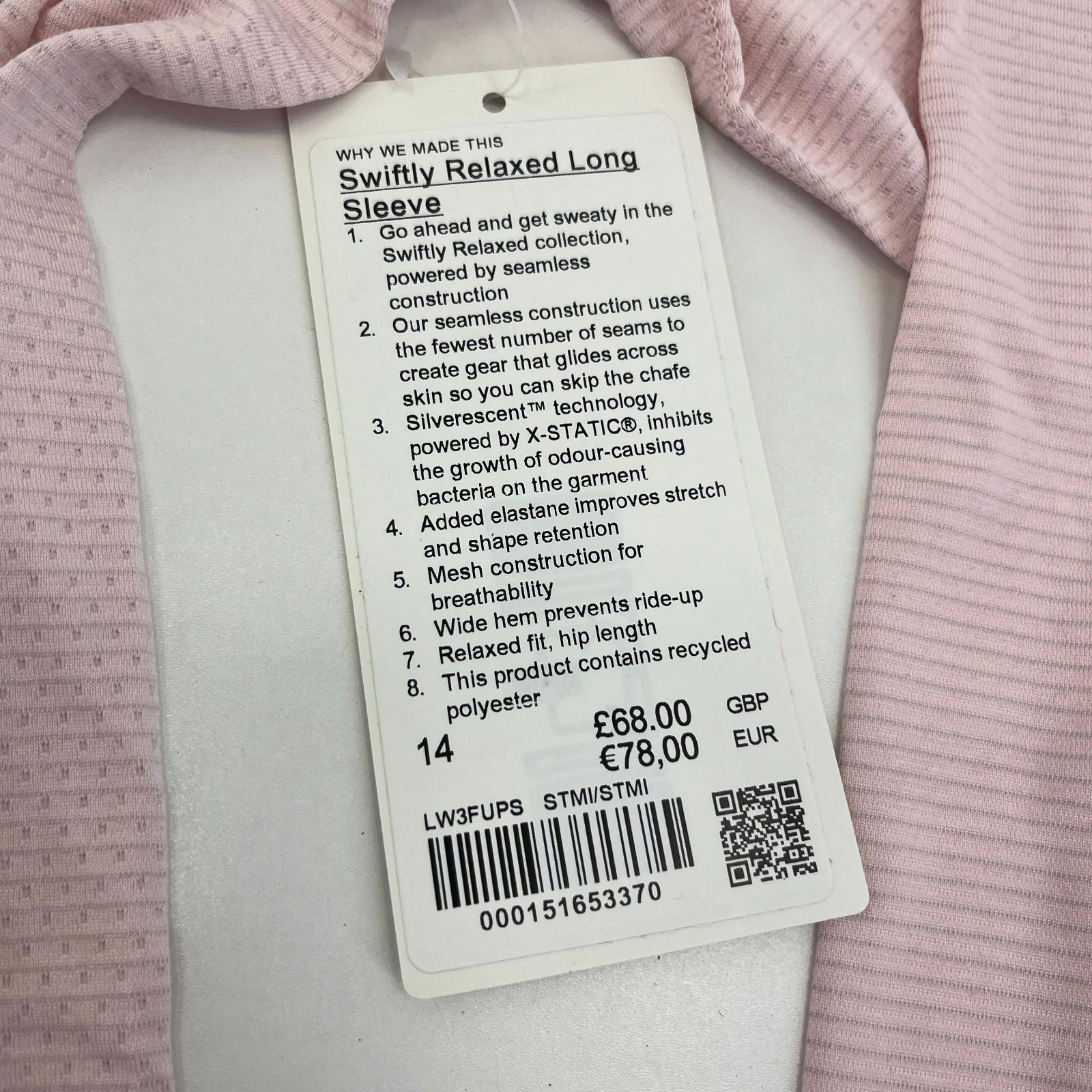 Lululemon Swiftly Relaxed Long-Sleeve Shirt in Pink size UK 18 US 14