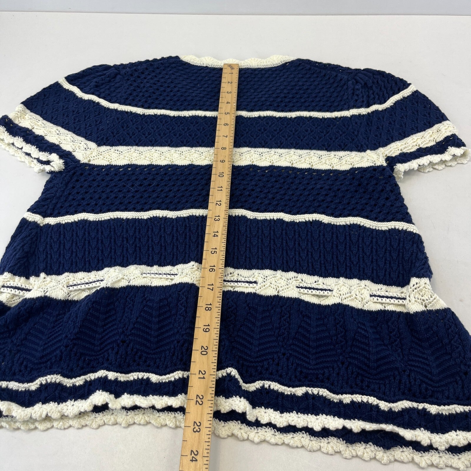 Polo Ralph Lauren Crochet Knit Jumper Women's size Medium Blue/White Crew Neck