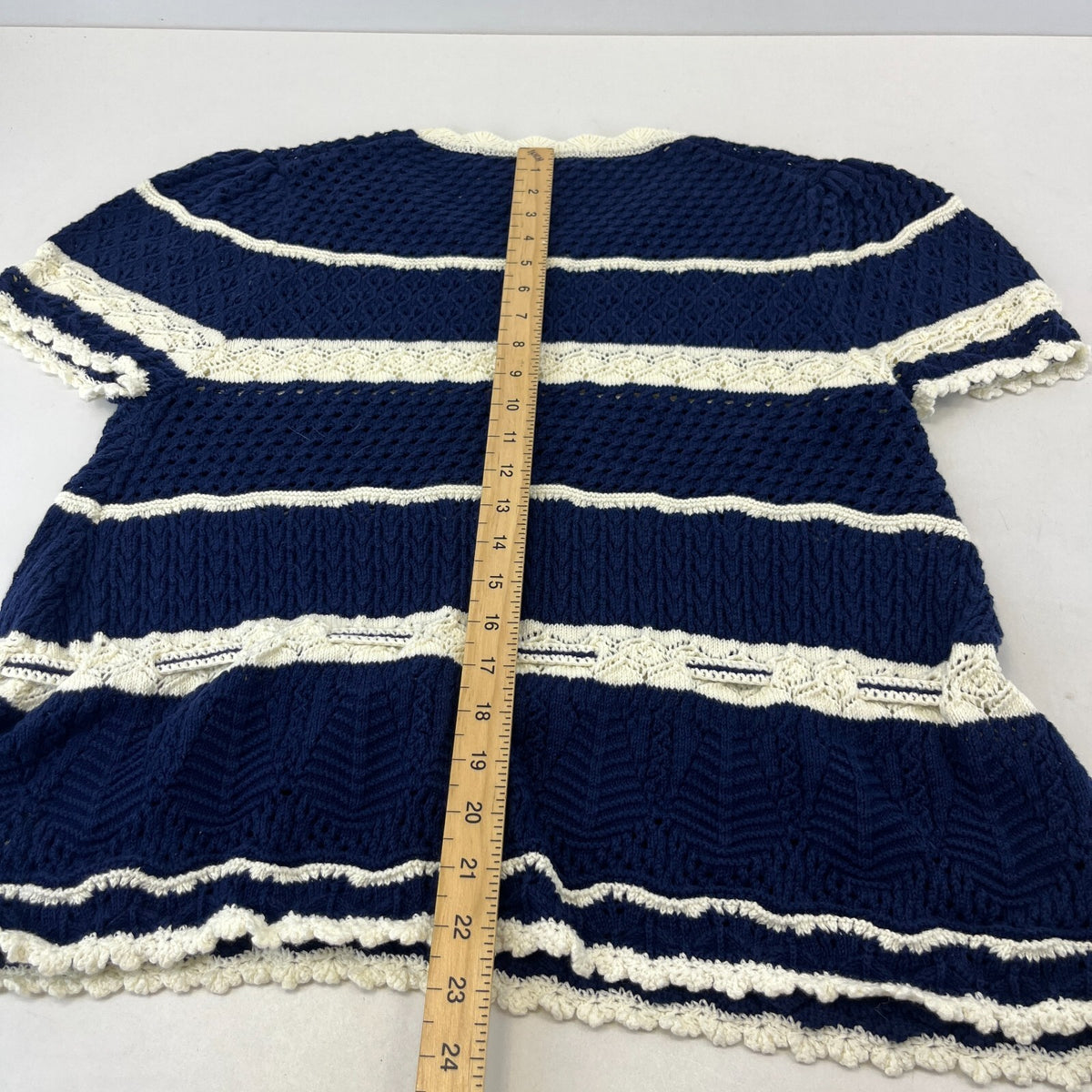 Polo Ralph Lauren Crochet Knit Jumper Women's size Large Blue/White Crew Neck
