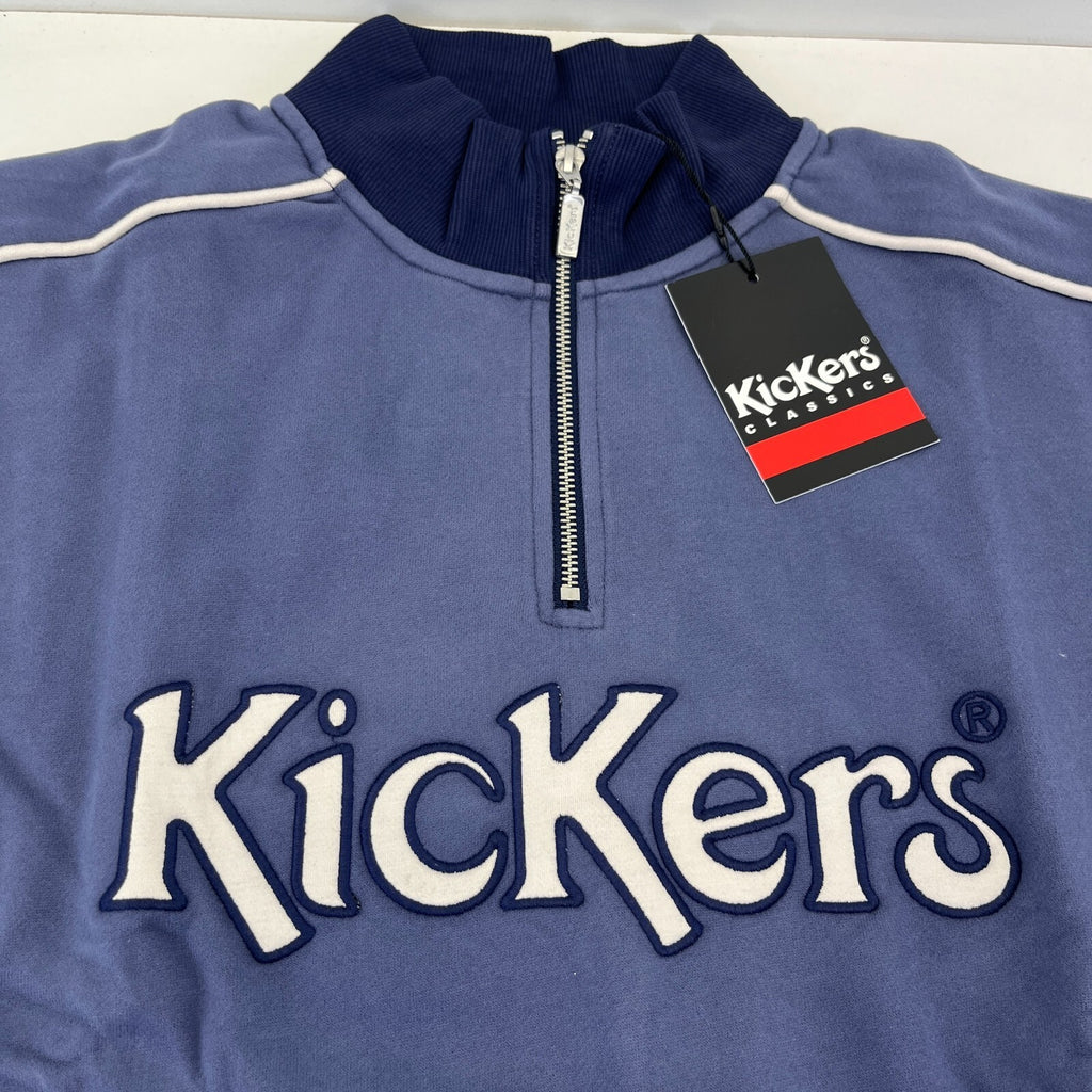 Kickers Big Spellout Blue 1/4 Zip Pullover Sweater Applique Logo size Medium