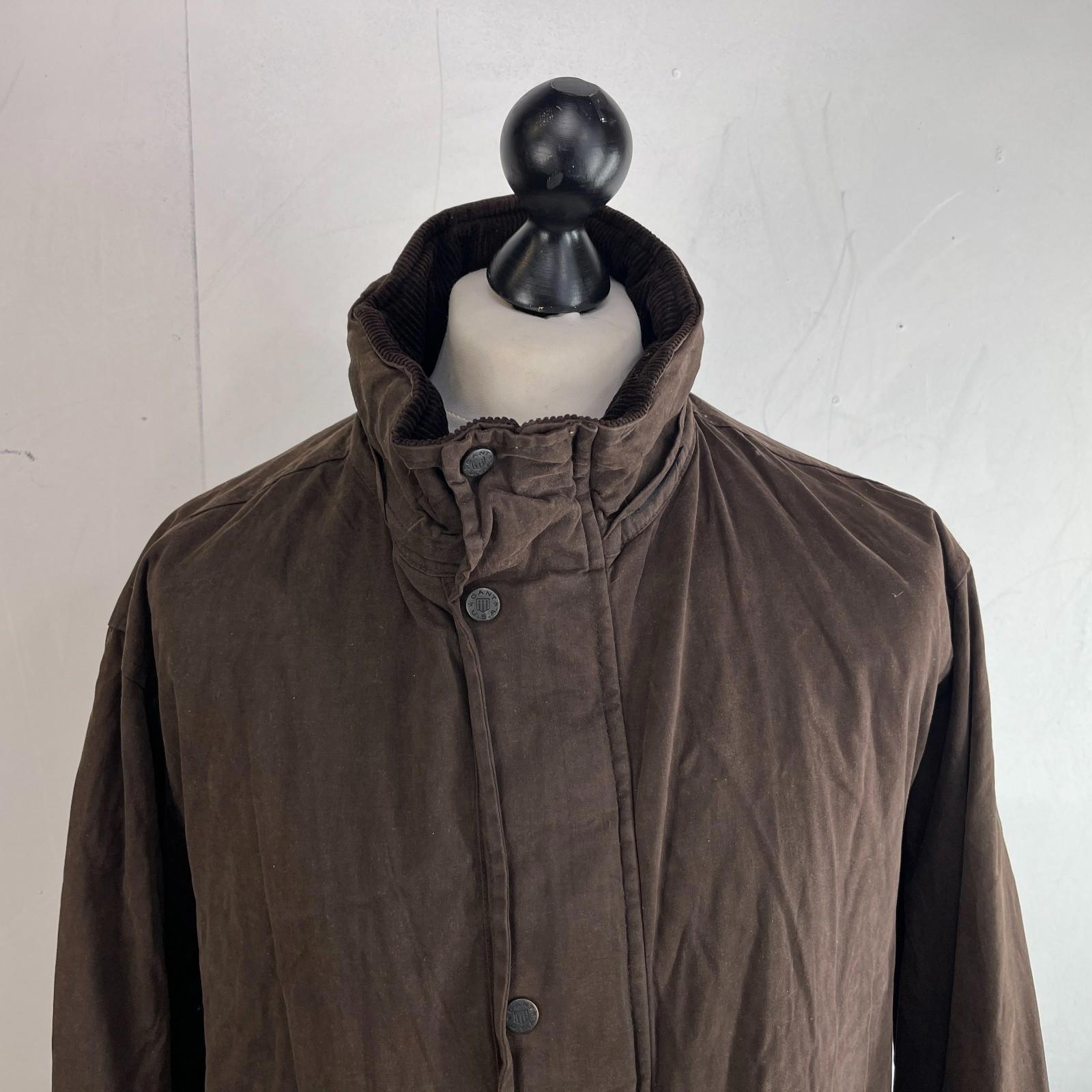 Gant Waxed Cotton Blend Field Jacket Wax Cord Collar Dark Brown Mens Large