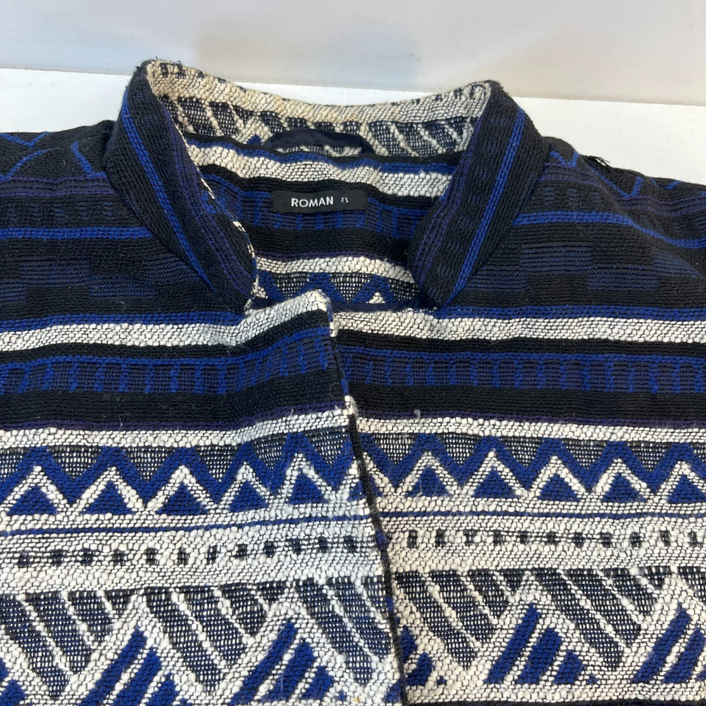 Roman Originals Ladies Jacquard Aztec Pattern Long Jacket UK XL Blue/Black/White