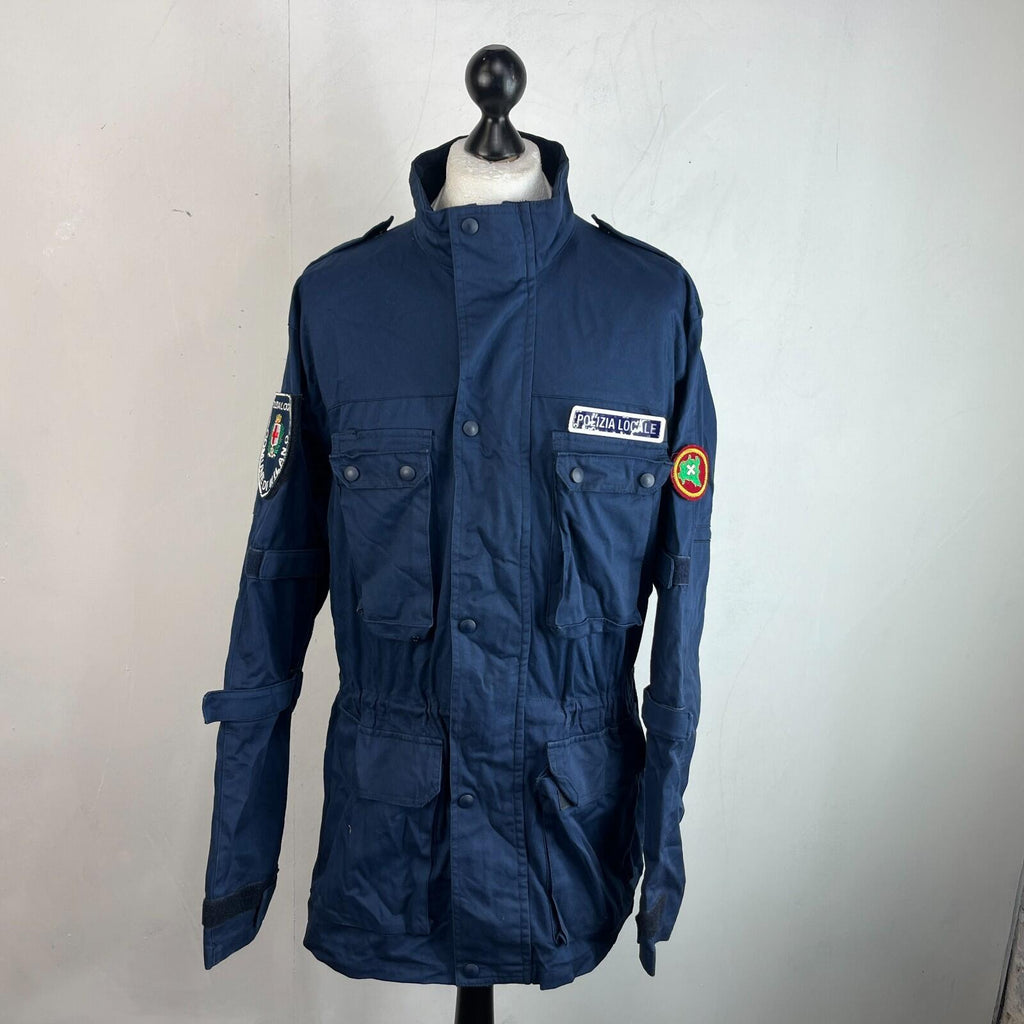 Polizia Locale Milan Police Parka Jacket in Navy Blue with Badges size 2XL