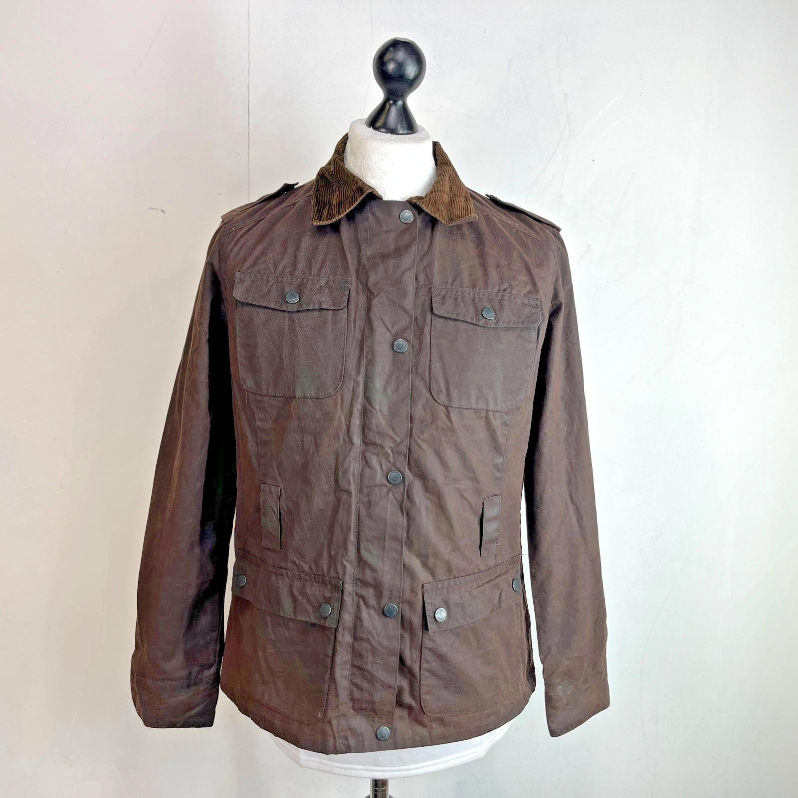 Mc Orvis Wax Jacket Women's size S Brown Country Coat with Corduroy Collar