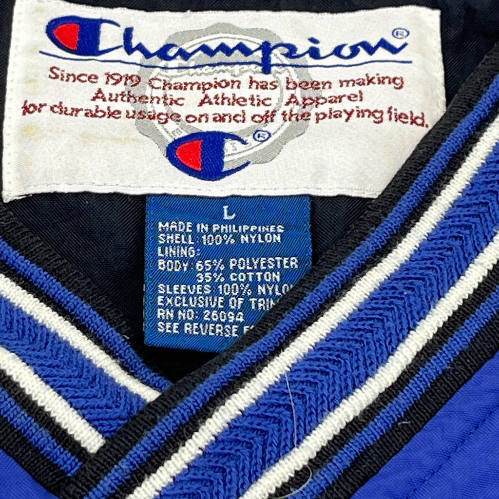 Champion Pullover Windbreaker Jacket Coat Oversized Large Blue with Embroidery