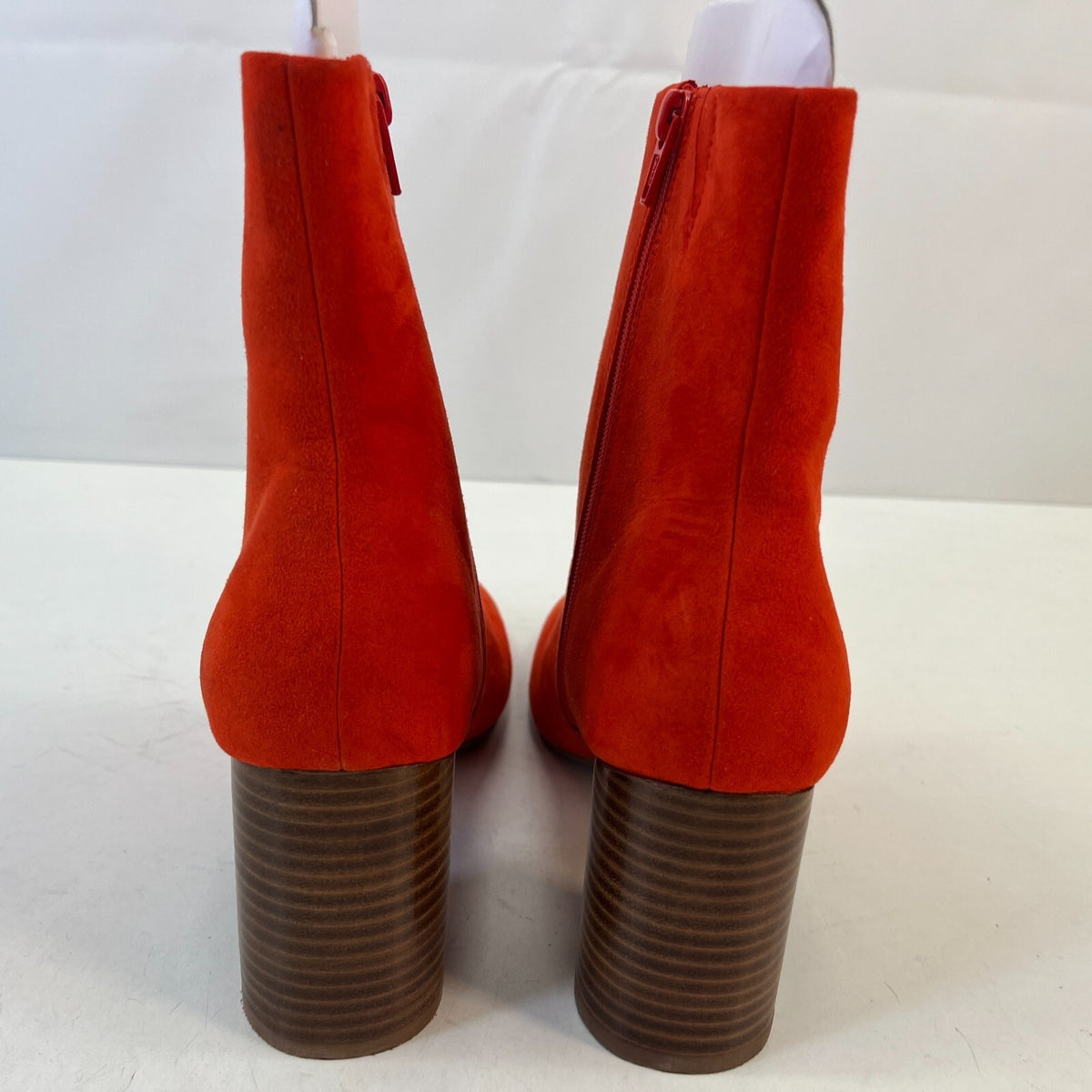 M&S Womens Vegan Faux Suede Round Toe Ankle Boots Zip Side Block Heel Red UK 7.5