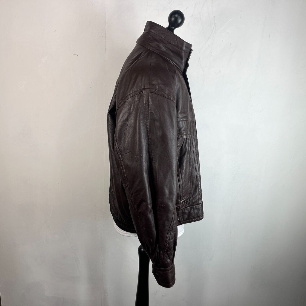 Mens Vintage Burton Brown Leather Bomber Jacket size Large