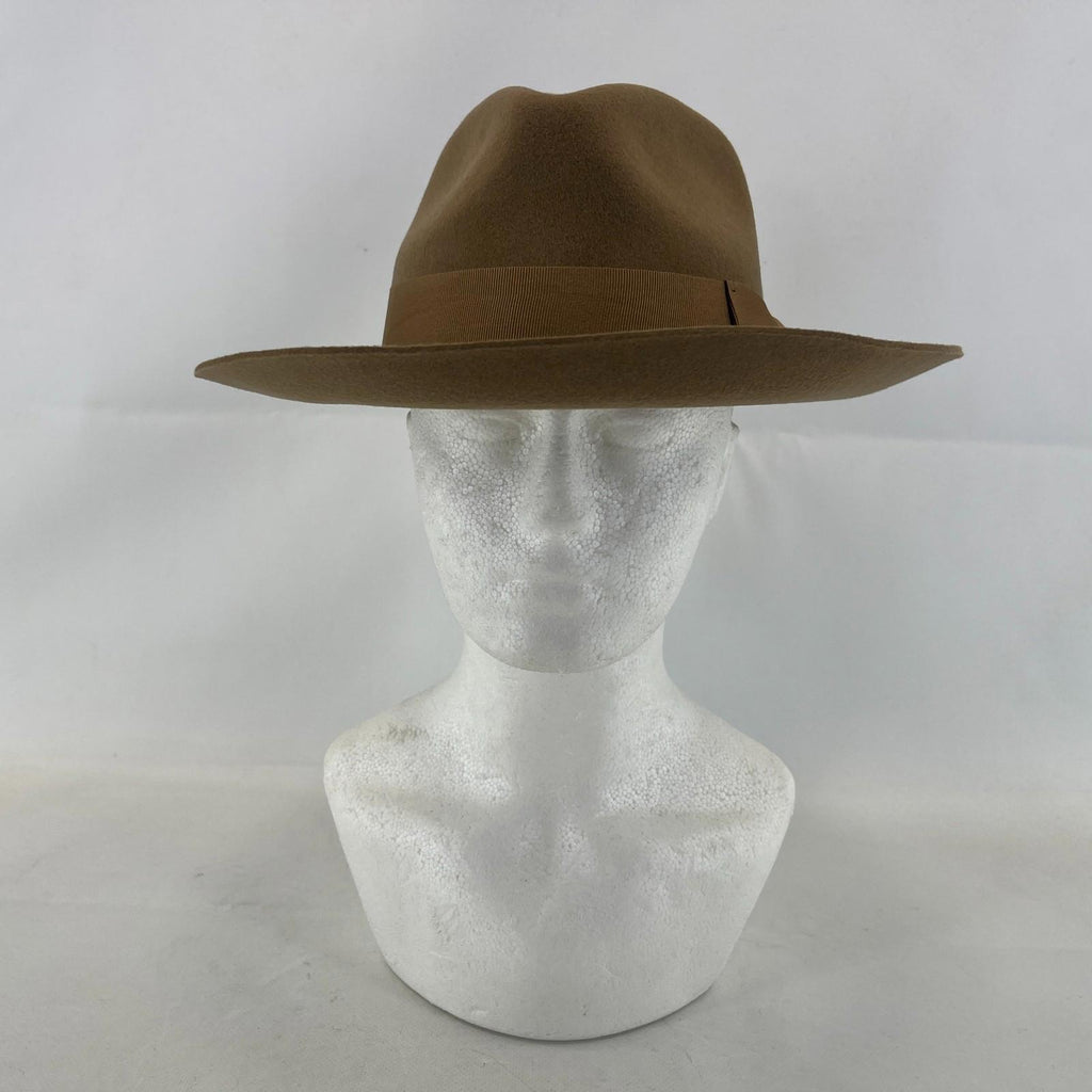 Palms Halt 100% Wool Handmade Textured Fedora Hat in Camel Brown size M 56