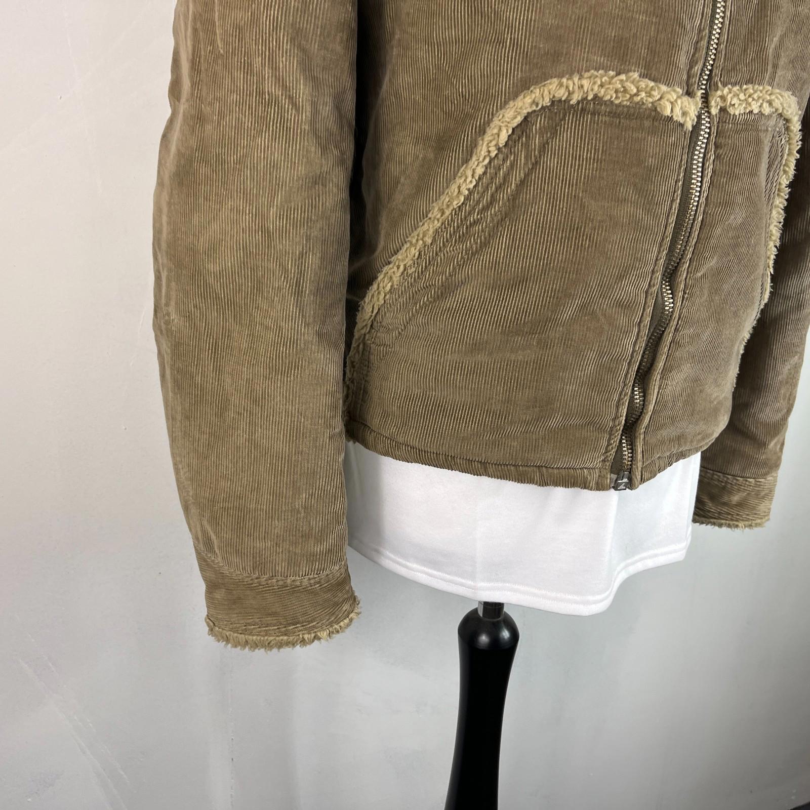 Diesel Women's Corduroy Trucker Jacket in Brown Sherpa Lined UK XL Spread Collar