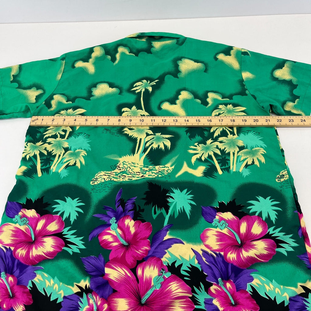 Loud Men's Green Floral Hawaiian Shirt Designer Holiday Short Sleeve size M