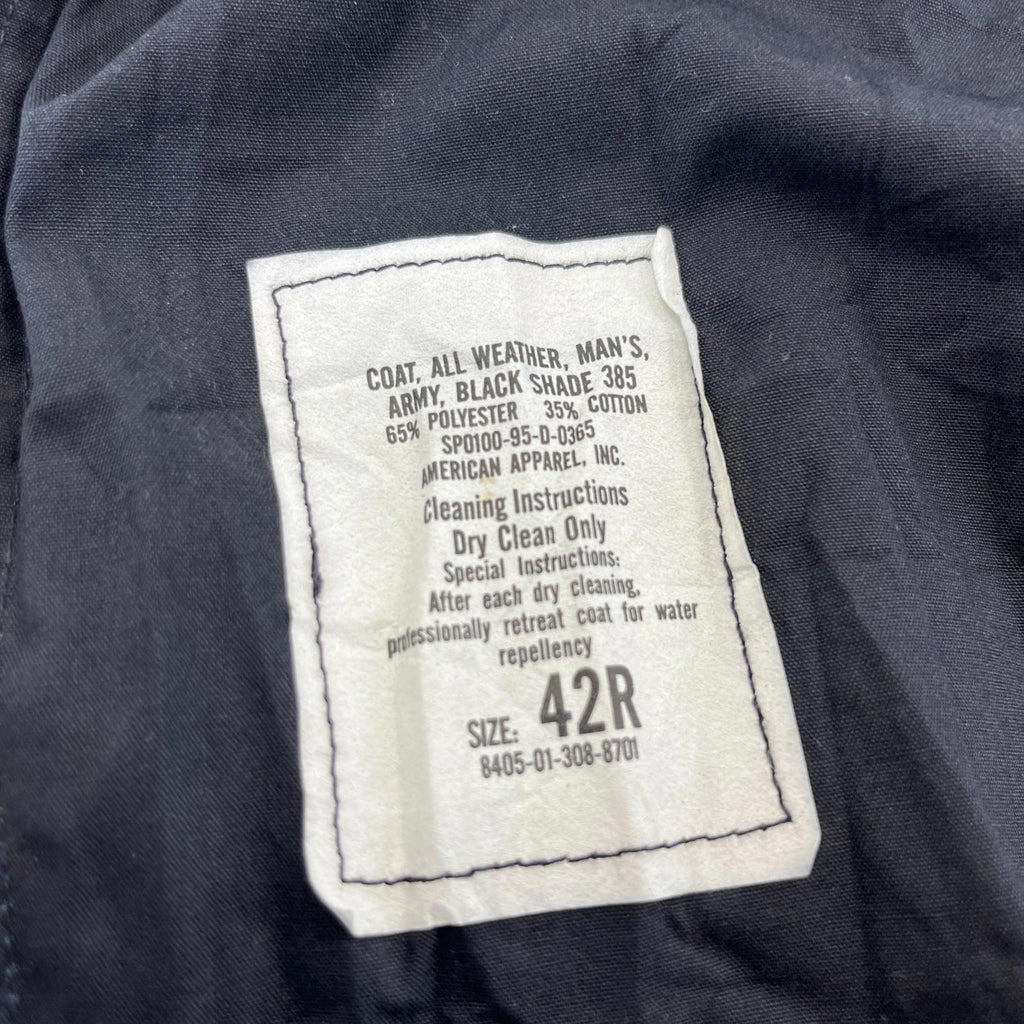 Vintage US Army Military Long Trench Coat Raincoat in Black size 42R