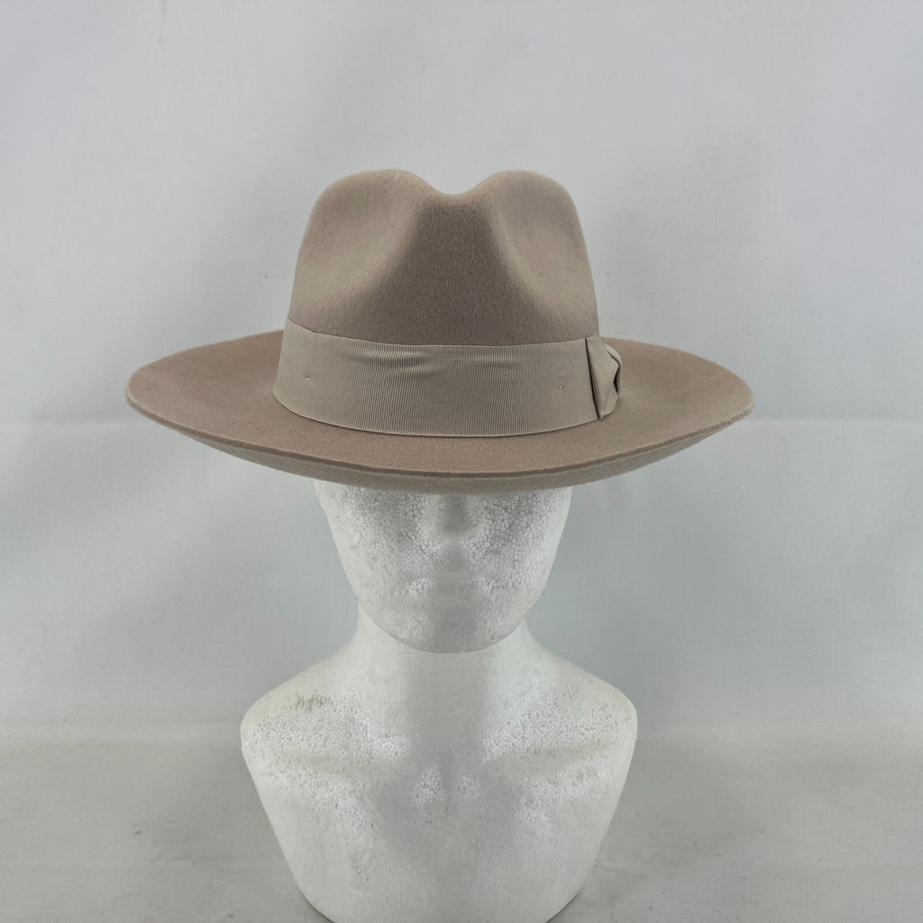 Palms Halt 100% Wool Handmade Textured Fedora Hat in Beige size M 56