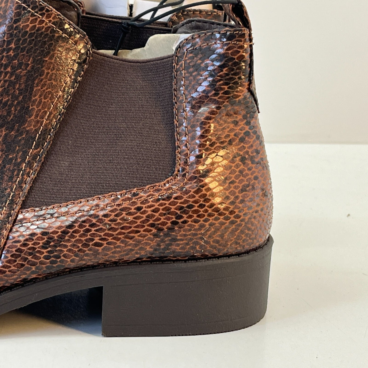 M&S Women’s Vegan Faux Snakeskin Almond Toe Ankle Chelsea Boots Brown UK 8 EU 42