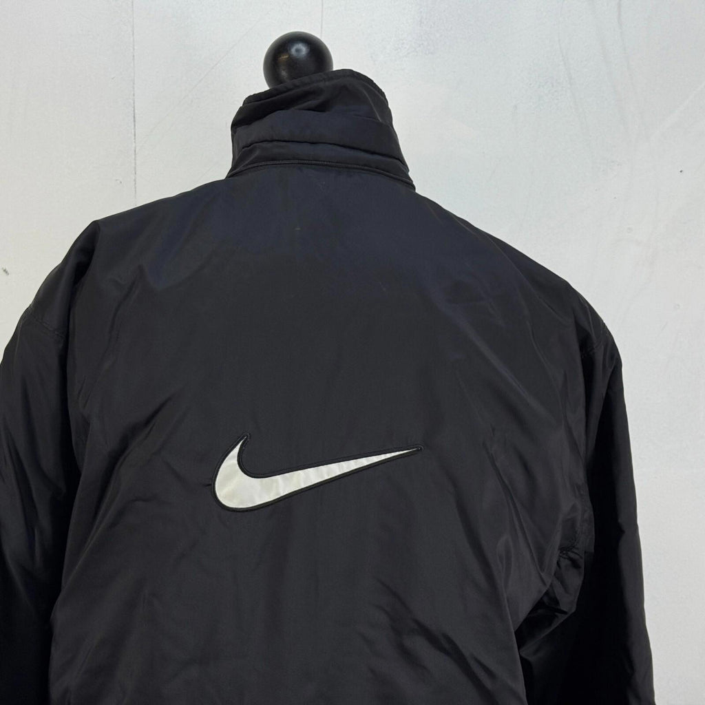 Vintage Nike Quilted Coat Jacket in Black Y2K 90s size Medium
