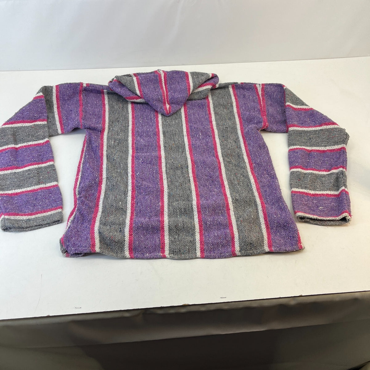Genuine Mexican Baja Hoodie Pullover Hippie Festival Purple/Grey size XL