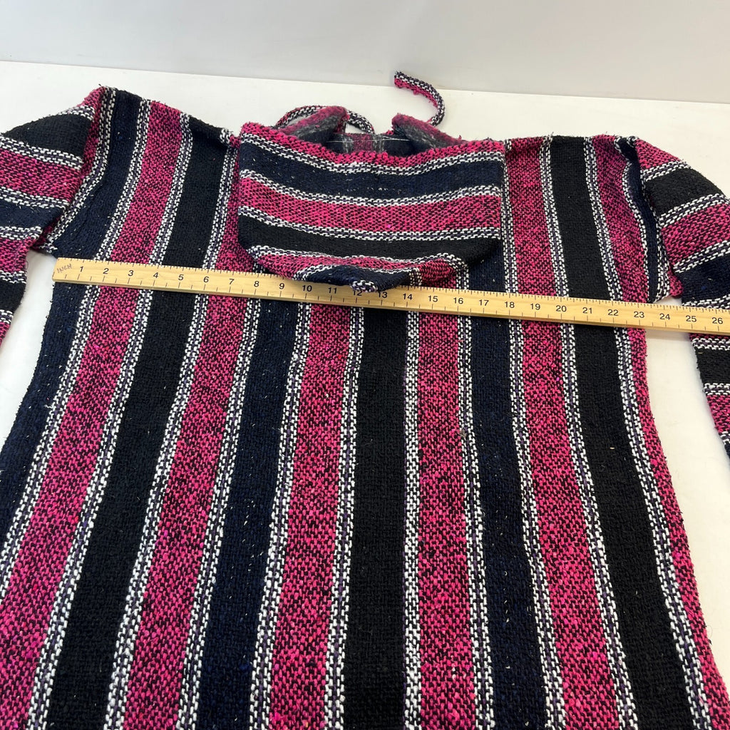 Genuine Mexican Baja Hoodie Pullover Hippie Festival Pink/Black size Large