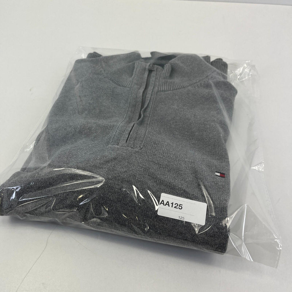 Tommy Hilfiger Mens 1/4 Zip Jumper Sweater XL Grey Funnel Neck