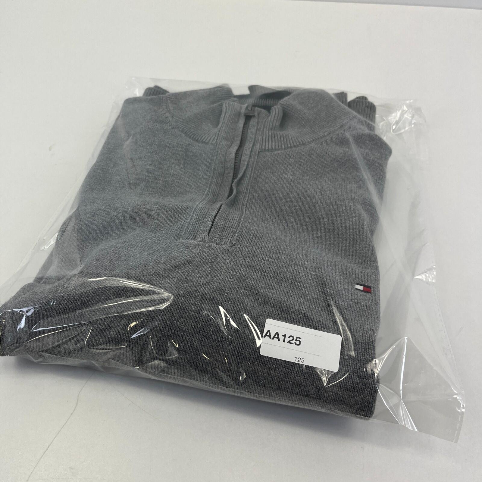 Tommy Hilfiger Mens 1/4 Zip Jumper Sweater XL Grey Funnel Neck