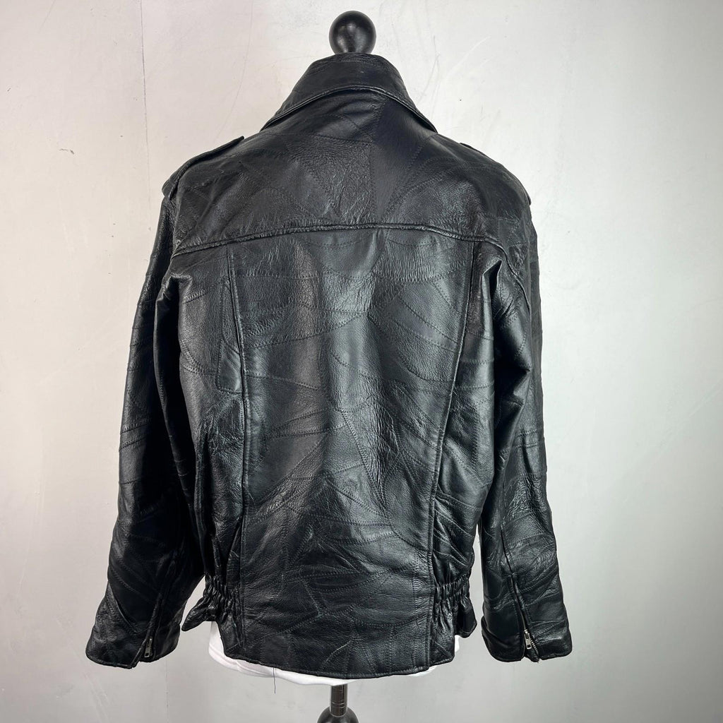 Flight Path Black Patchwork Leather Motorcycle Jacket Cruiser Biker size Large