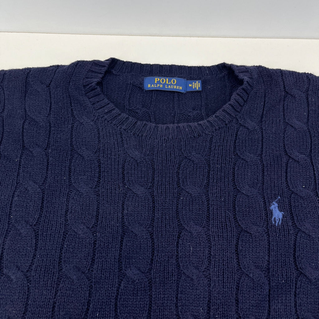 Polo Ralph Lauren 100% Cotton Jumper Men's size M Navy Blue Crew Neck Sweater