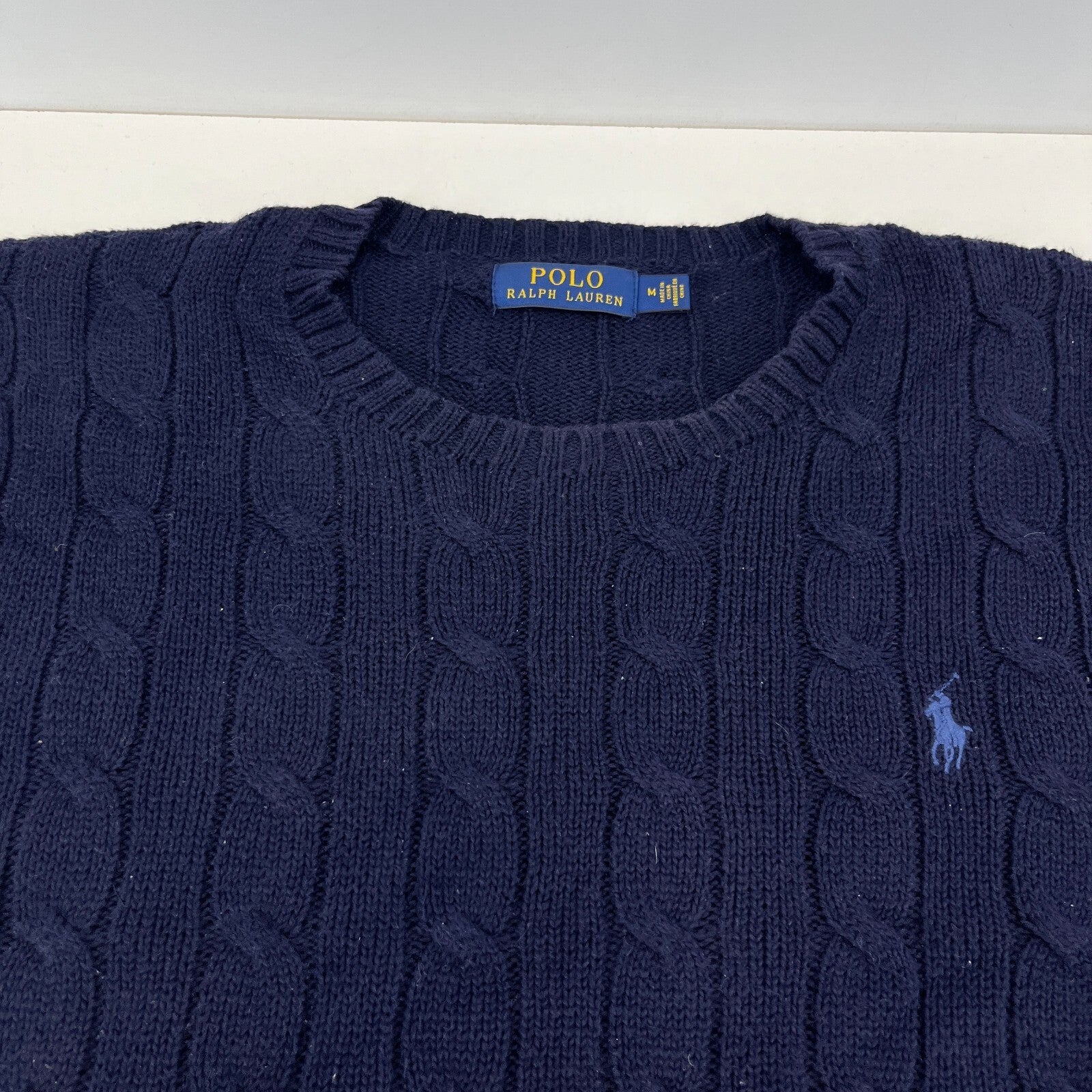 Polo Ralph Lauren 100% Cotton Jumper Men's size M Navy Blue Crew Neck Sweater