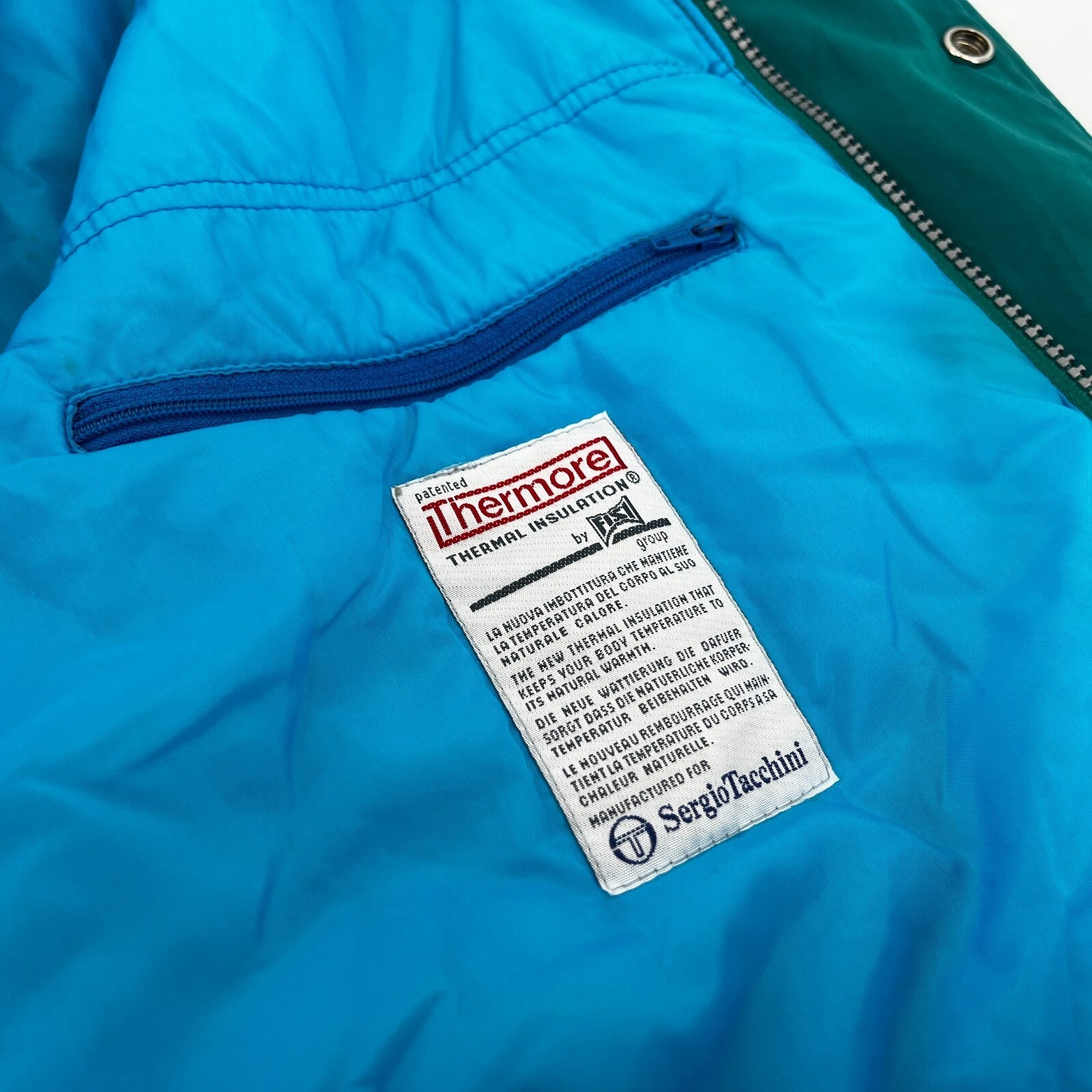 Vintage Sergio Tacchini 80s 90s Mens size M White Label Ski Jacket Blue & Green