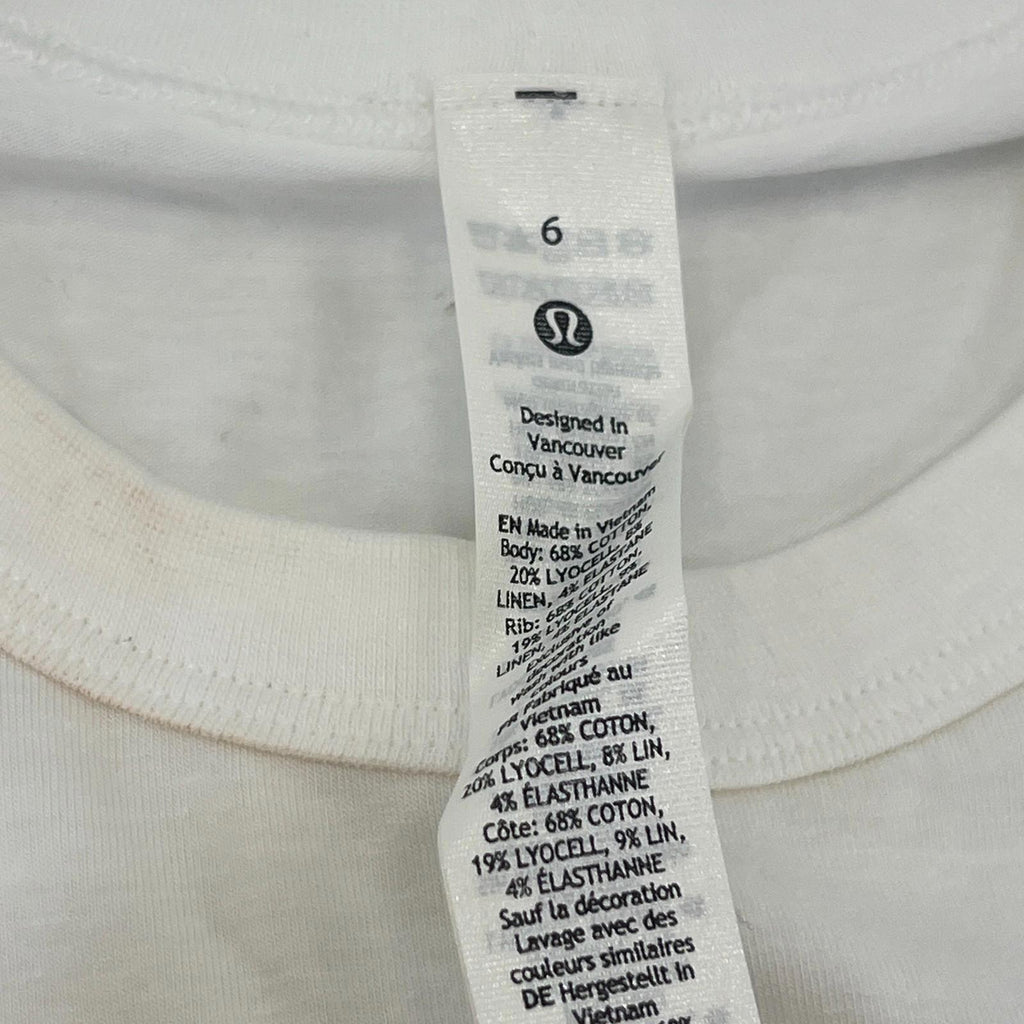 Lululemon Classic Fit Long Sleeve Cotton Blend Top T-Shirt White size UK 10 US 6