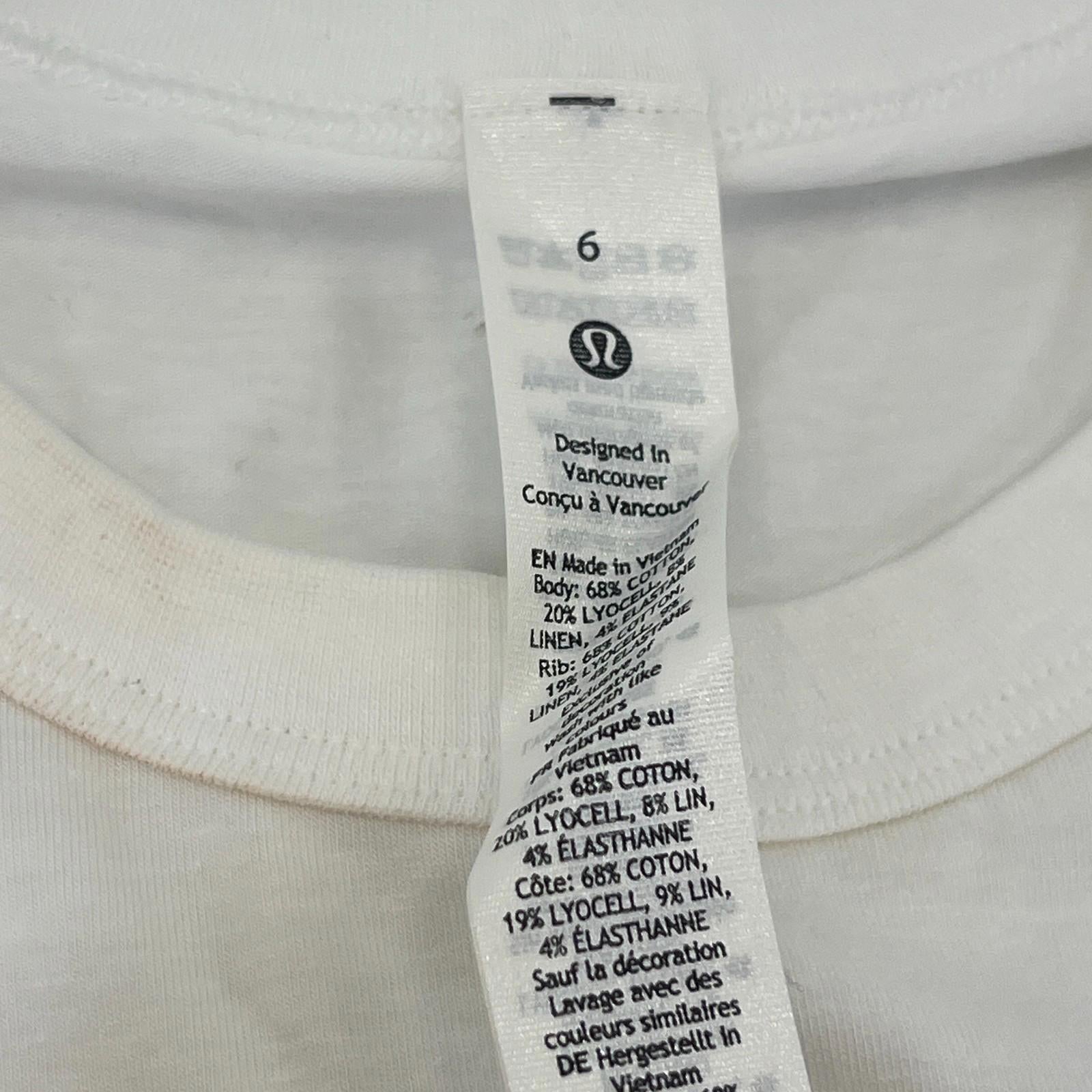 Lululemon Classic Fit Long Sleeve Cotton Blend Top T-Shirt White size UK 10 US 6