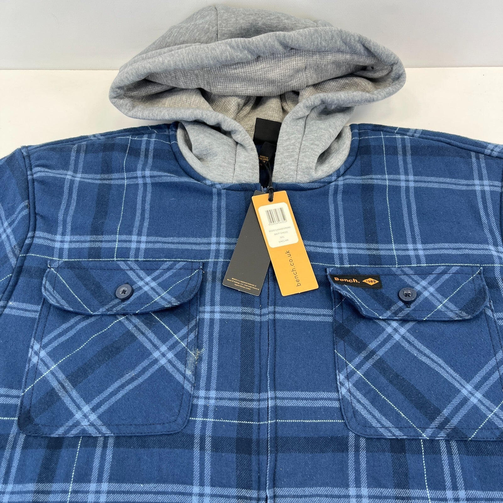 Bench Men's Quilted Padded Work Chore Shirt Lumberjack Jacket Top with Hood 2XL