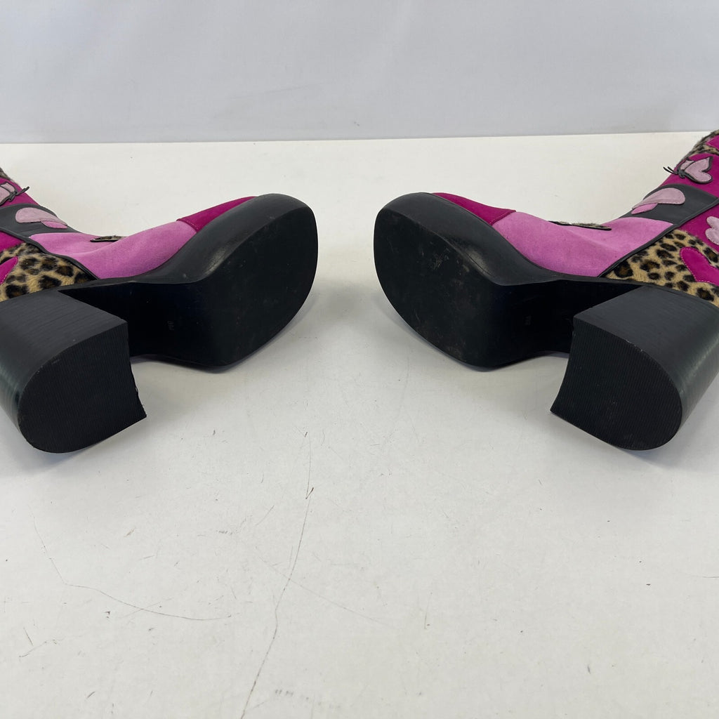 Ladies Retro 60s Disco Look Platform Boots Pink/Black Faux Suede UK 6 Glam Party