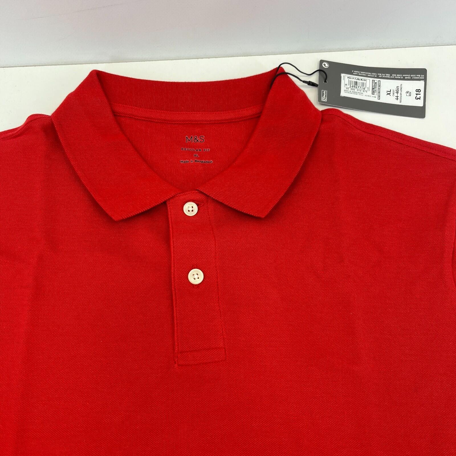 M&S Mens Red Short Sleeve 100% Cotton Polo Shirt Top size XL Regular Fit