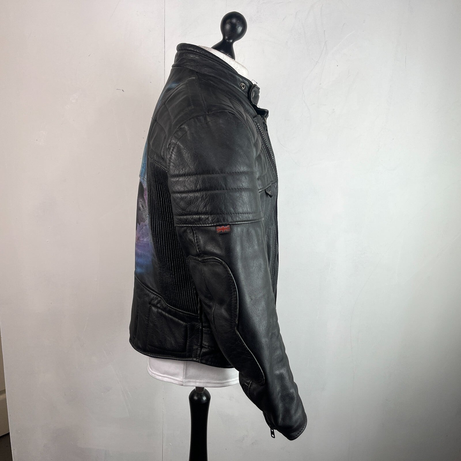 Wolf Leathers Vintage Black Leather Motorcycle Jacket Airbrushed size UK 46