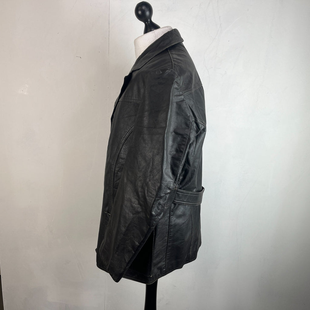 Vintage Letex Wismar Men's Black Leather Jacket size EU 56 Made in Germany