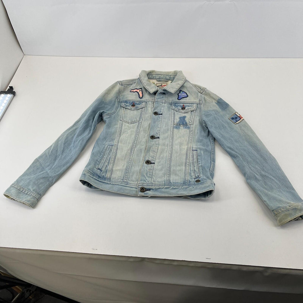 Scotch Shrunk Denim Jacket with Badges Women's size 10 Blue Trucker Button Up